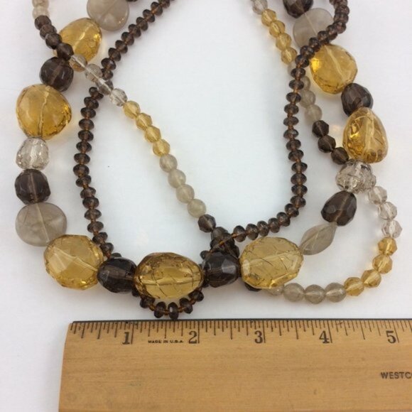 Mexx Chunky Faceted Plastic Bead 3 Strand Necklace Brown Yellow Smokey Grey 20" - Picture 9 of 12